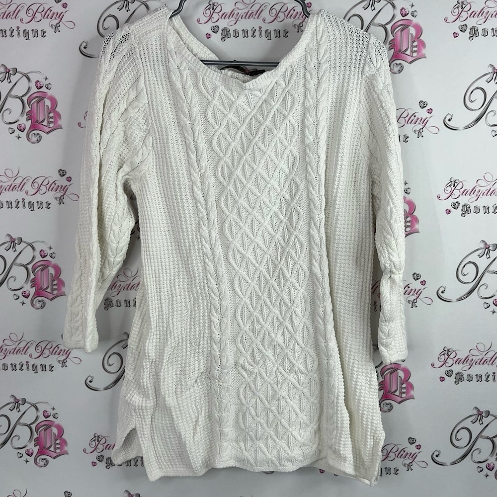 Jeanne Pierre sweater knitted knit Ivory Cable Knit Sweater